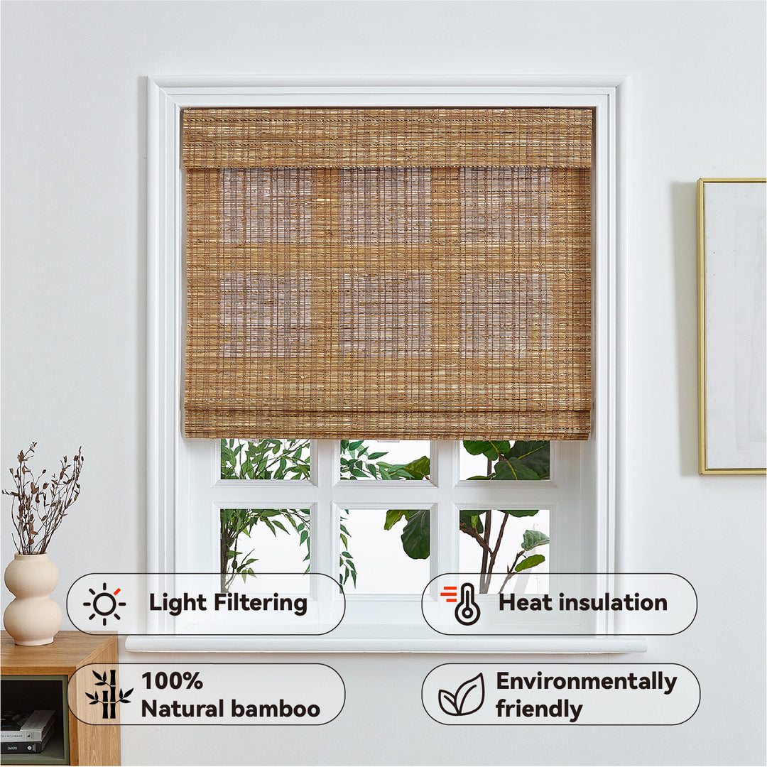 Custom Roman Shade Blind for Windows or Doors（90% Jute 10% Bamboo）【Galena】