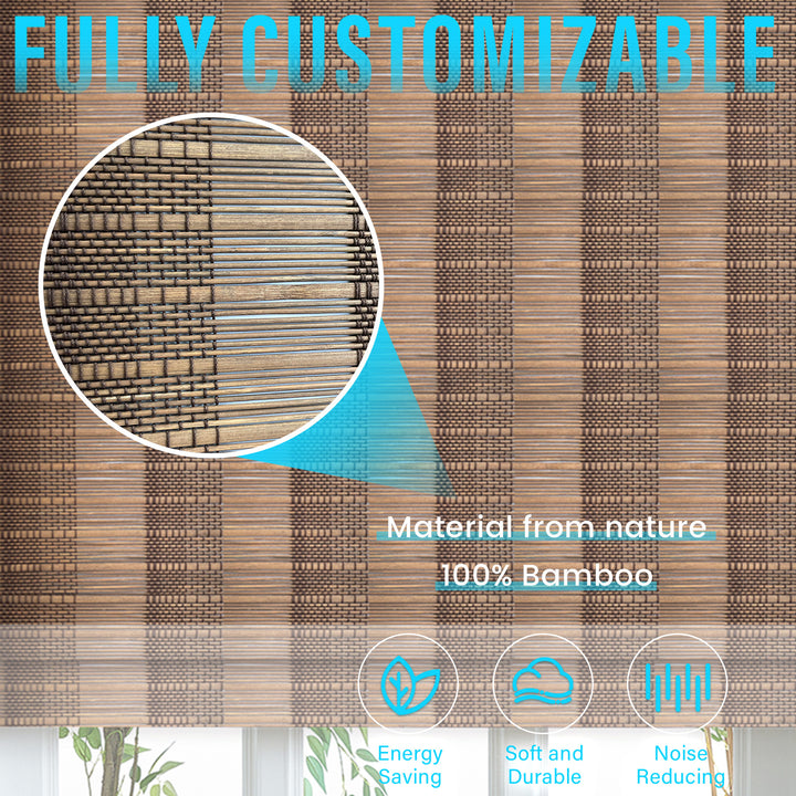 Custom Cordless 100% Bamboo Roman Shade Blind for Windows or Doors【Vermont】