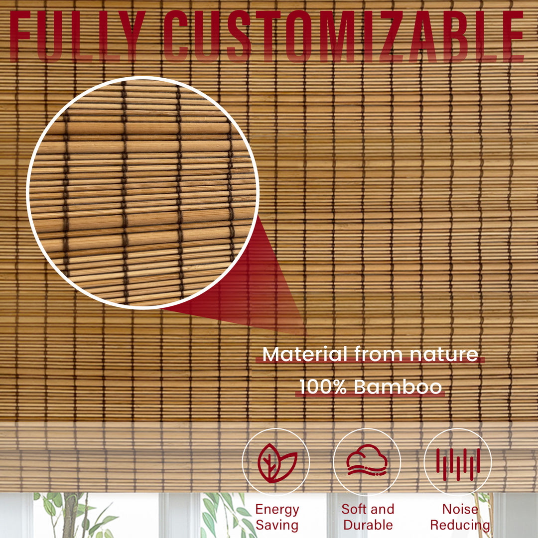 Custom Cordless 100% Bamboo Roman Shade Blind for Windows or Doors【Saratoga】