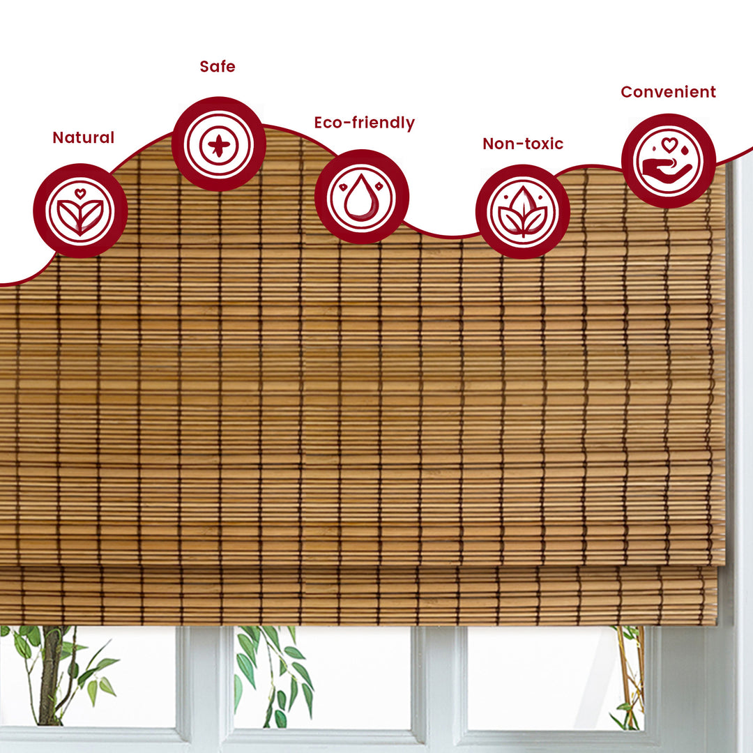 Custom Cordless 100% Bamboo Roman Shade Blind for Windows or Doors【Saratoga】