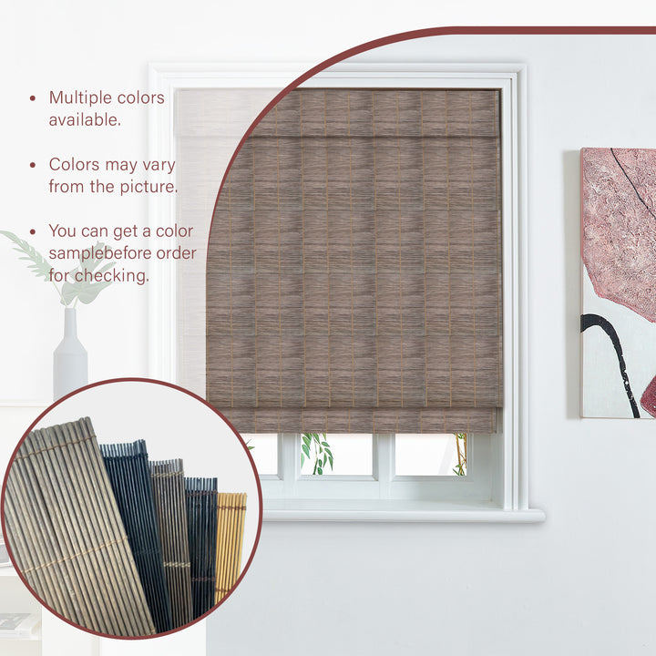 Custom Cordless 100% Bamboo Roman Shade Blind for Windows or Doors【 PLEASANTON】