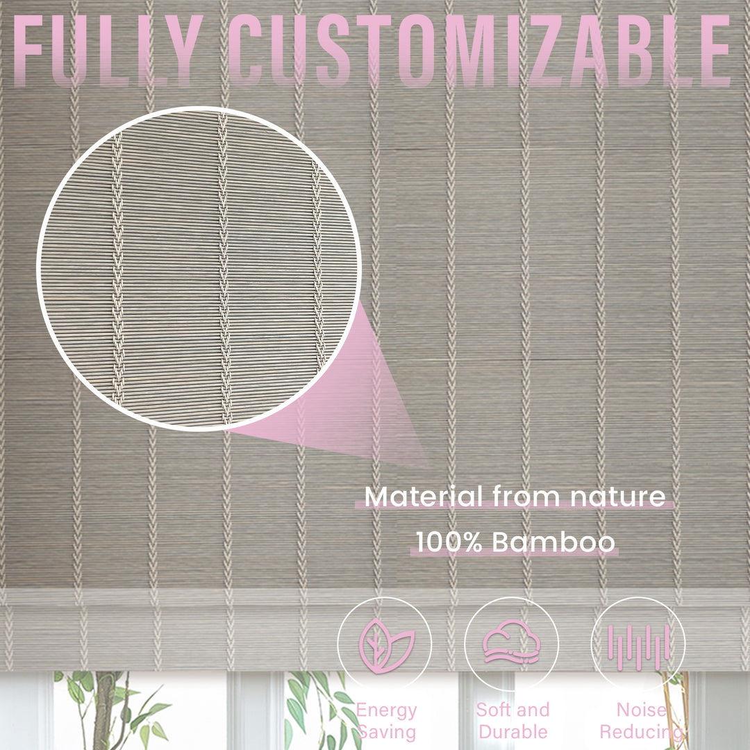 Custom Cordless 100% Bamboo Roman Shade Blind for Windows or Doors【 Prairie】